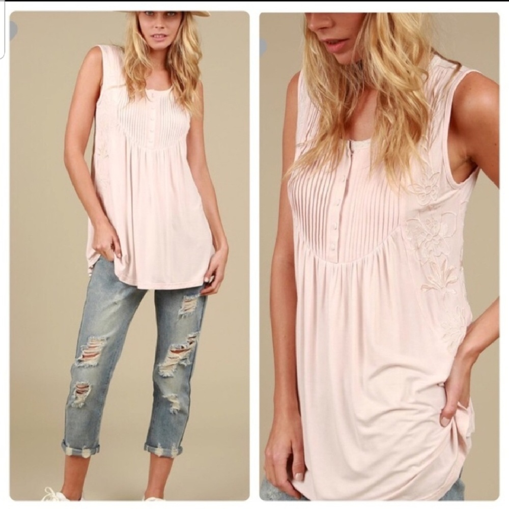 Pink Embroidered Tank